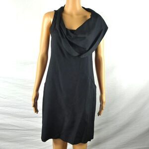 Graham & Spencer Silk Asymmetrical Cowl Neck Little Black Dress Pockets XS LBD
